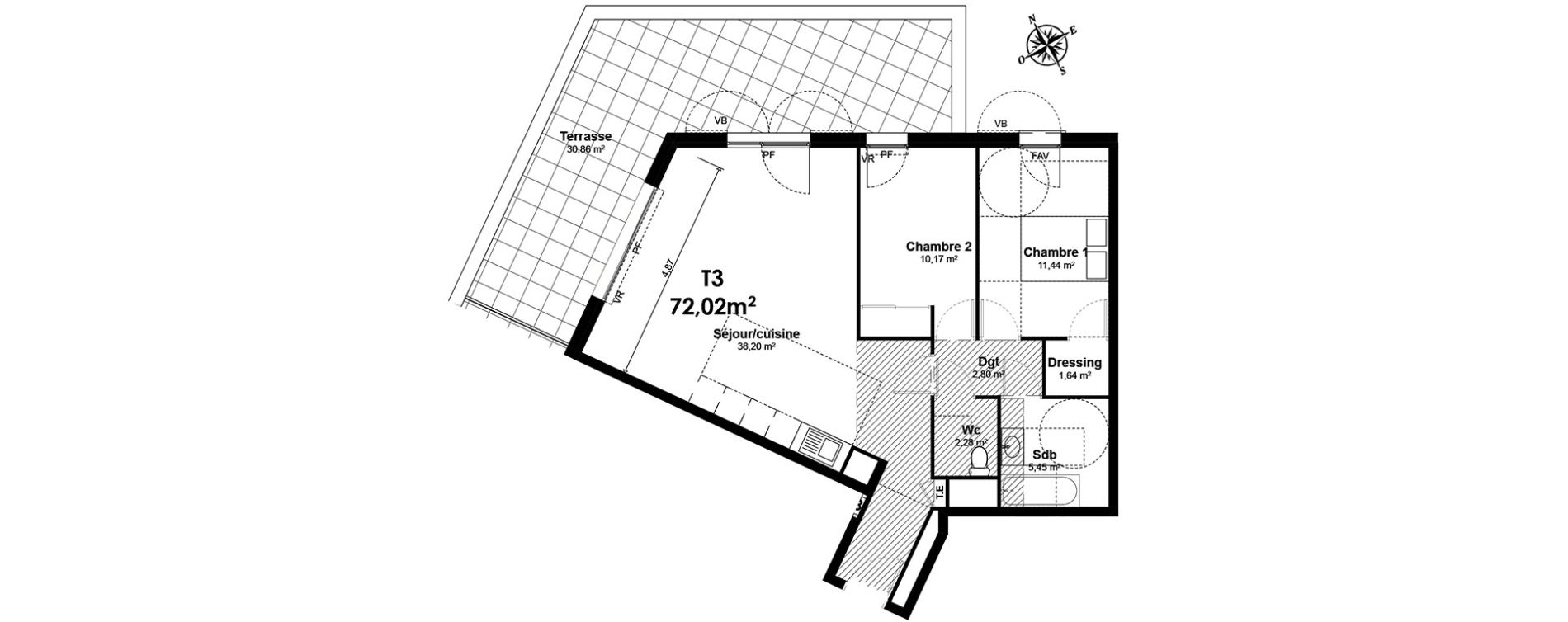 Appartement T3 de 71,98 m2 &agrave; Aix-En-Provence Le pigonnet