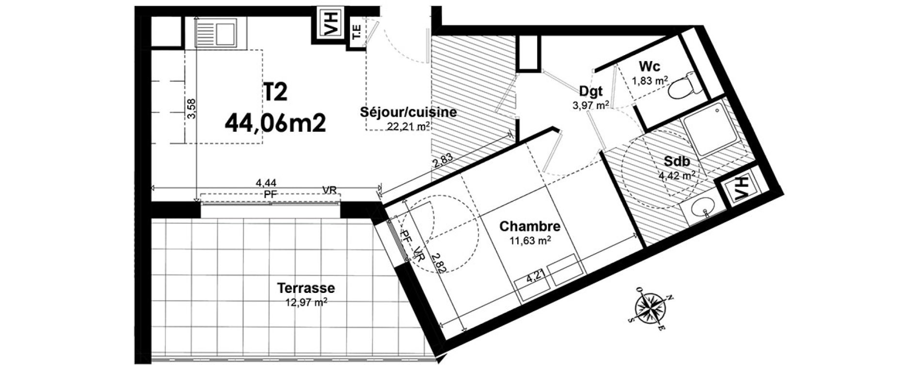 Appartement T2 de 44,06 m2 &agrave; Aix-En-Provence Le pigonnet
