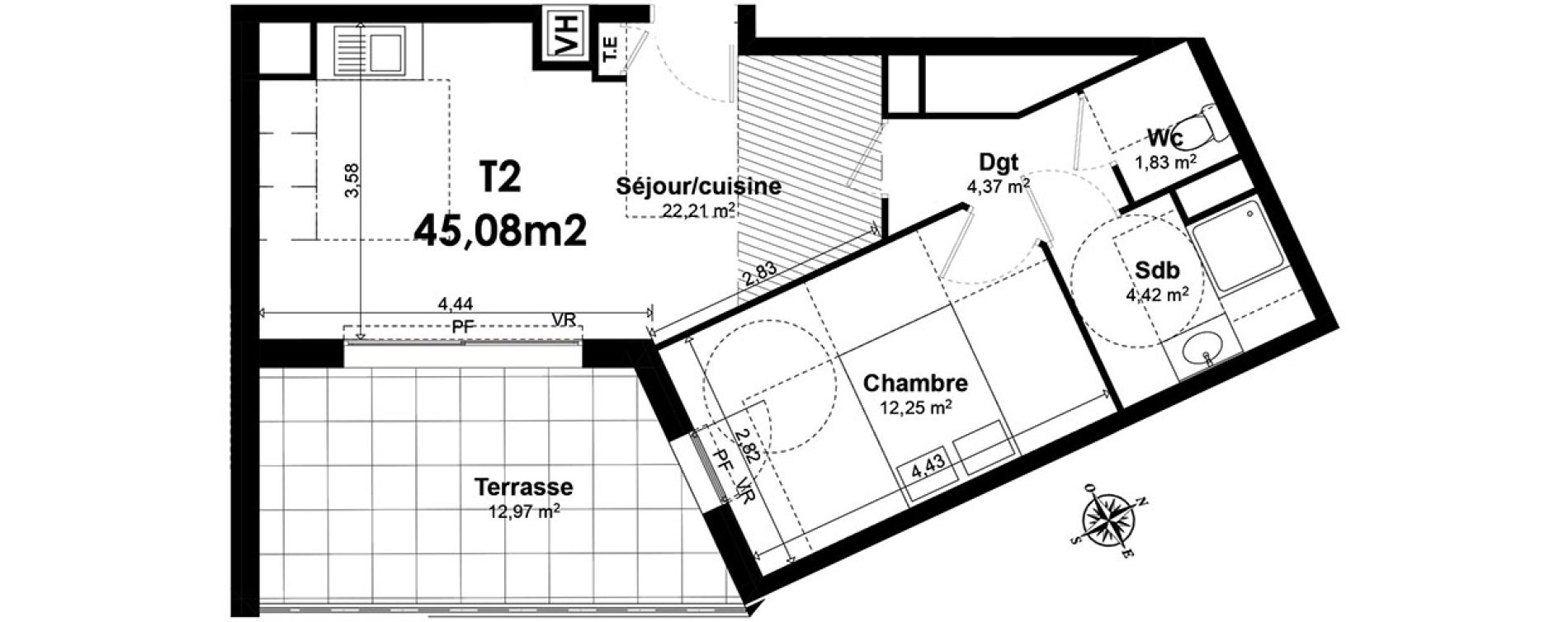 Appartement T2 de 44,98 m2 &agrave; Aix-En-Provence Le pigonnet