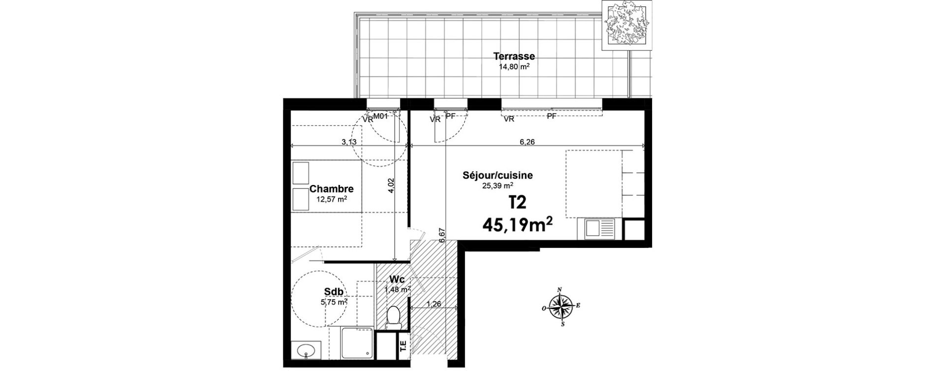 Appartement T2 de 45,19 m2 &agrave; Aix-En-Provence Le pigonnet