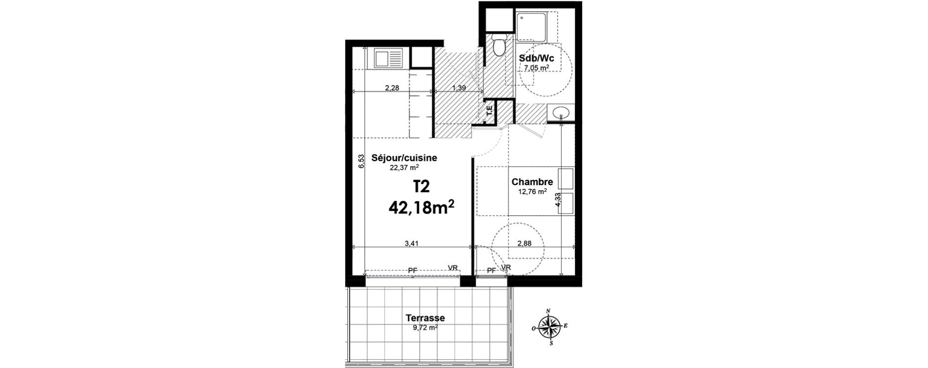 Appartement T2 de 42,18 m2 &agrave; Aix-En-Provence Le pigonnet