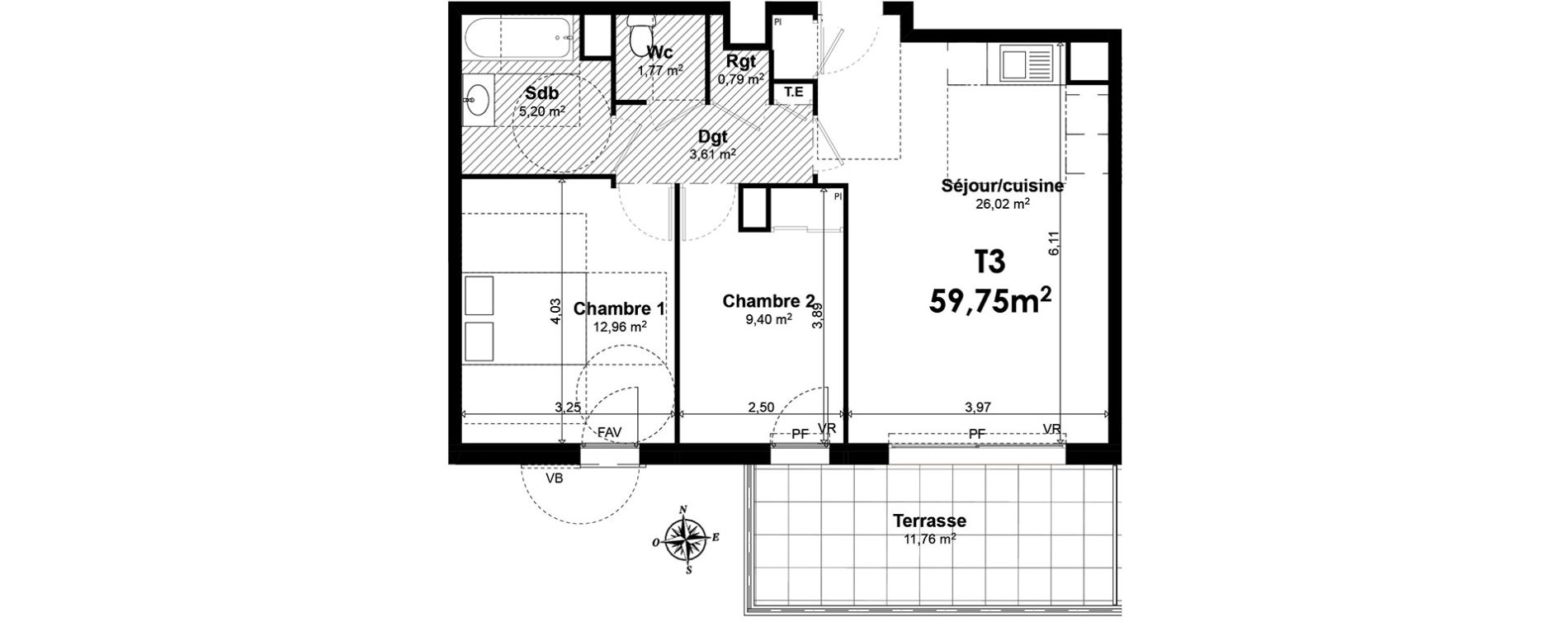 Appartement T3 de 59,75 m2 &agrave; Aix-En-Provence Le pigonnet