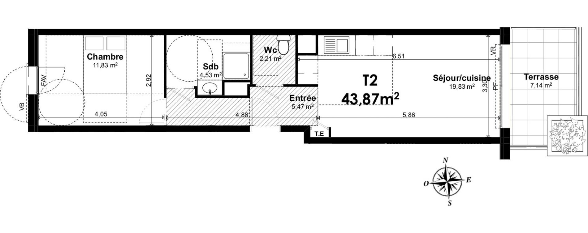 Appartement T2 de 43,87 m2 &agrave; Aix-En-Provence Le pigonnet