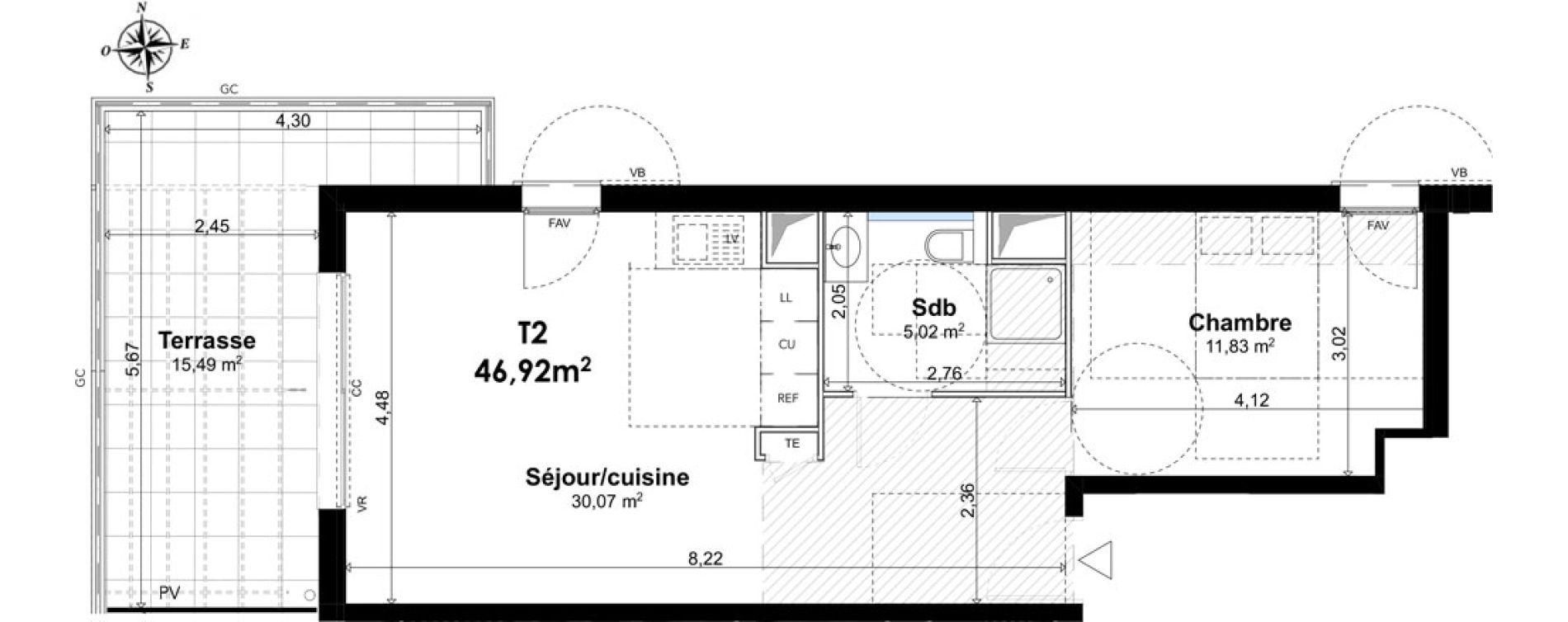 Appartement T2 de 46,92 m2 &agrave; Aix-En-Provence Le pigonnet