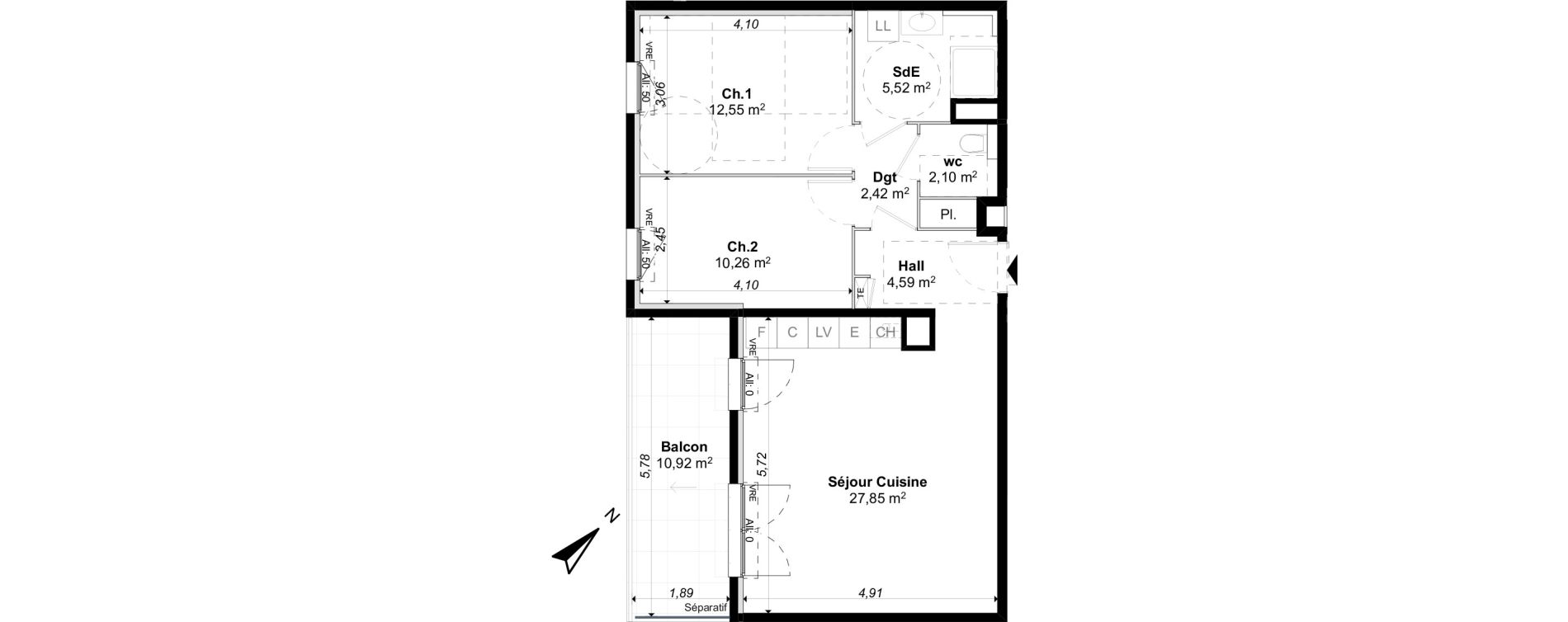 Appartement T3 de 65,29 m2 &agrave; Aix-En-Provence Montaiguet