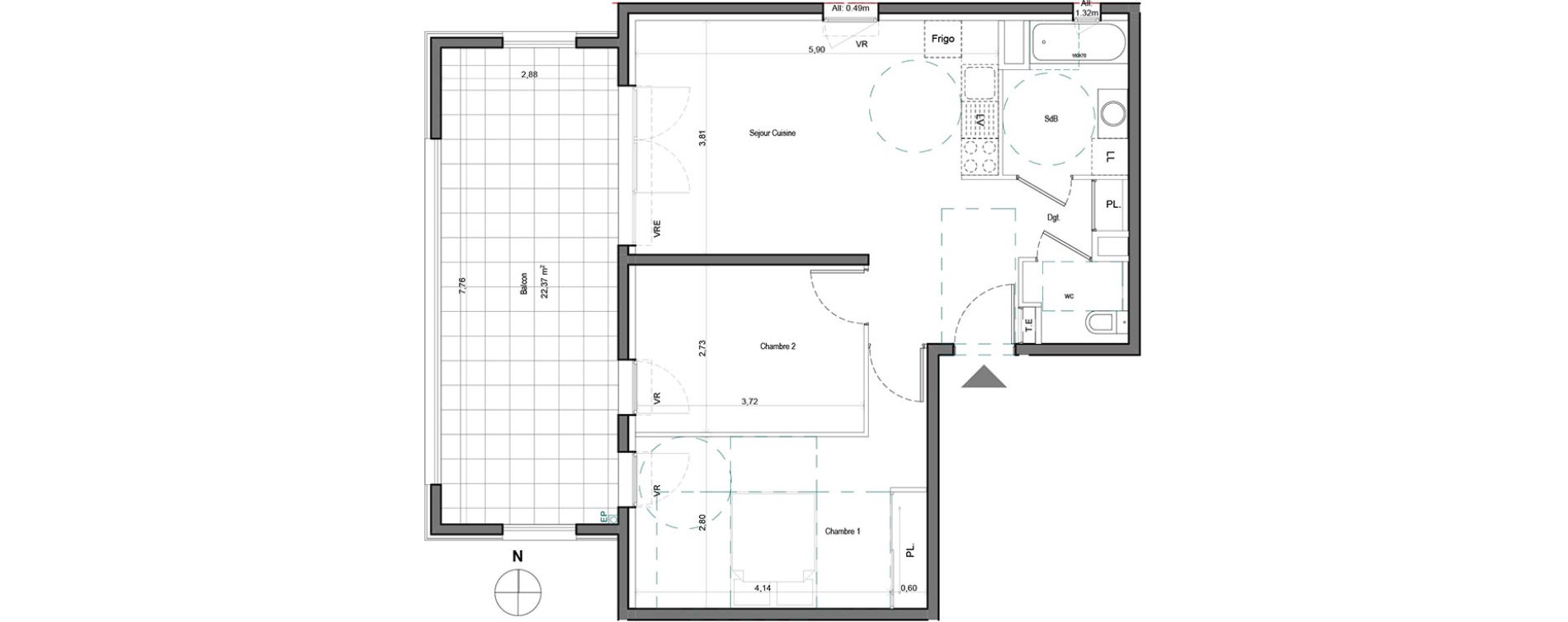 Appartement T3 de 60,02 m2 &agrave; Aix-En-Provence Saint mitre - les granettes - pey blanc