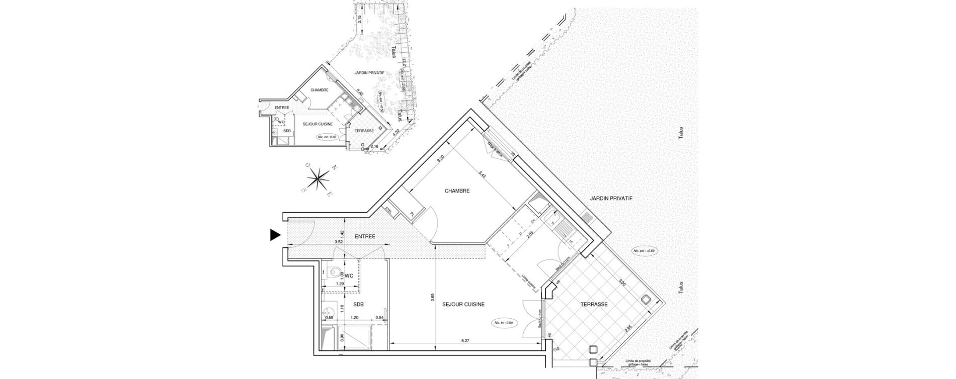 Plan appartement T2 de 48,55 m² neuf, résidence « Domaine du Parc