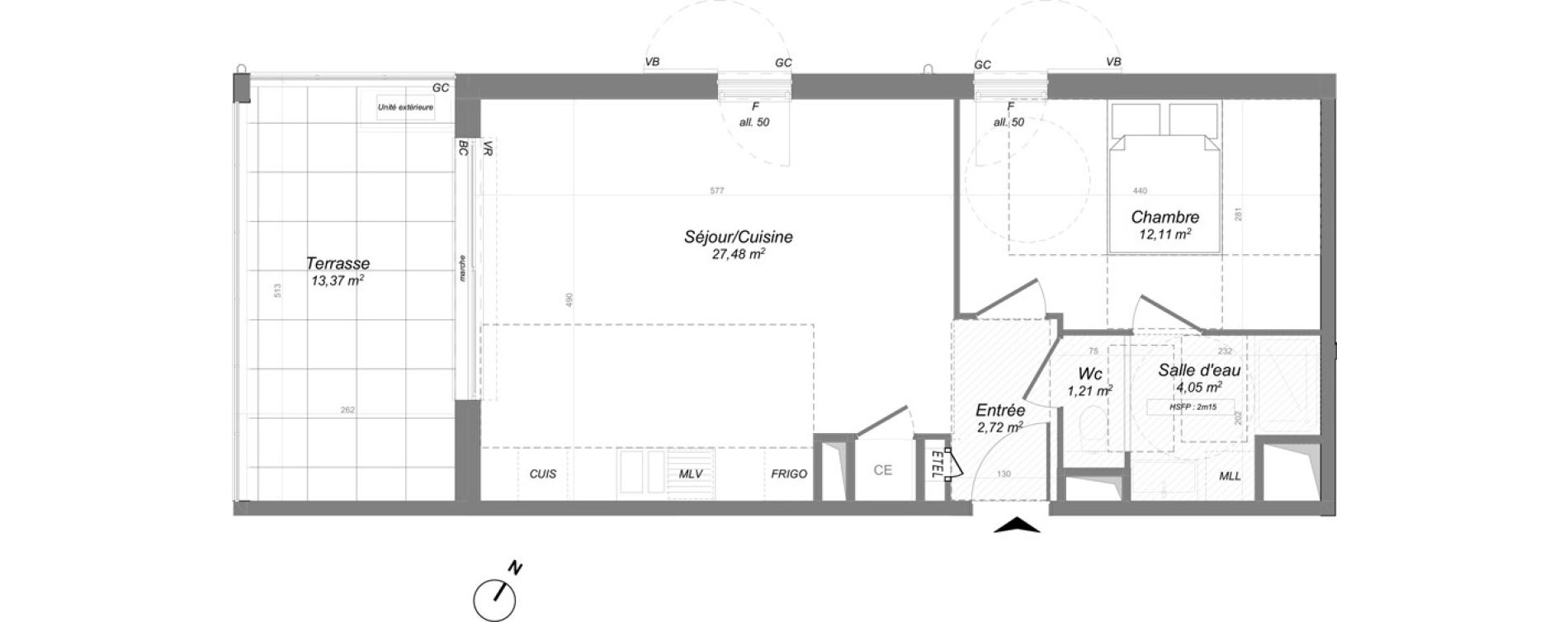 Appartement T2 de 47,57 m2 &agrave; Aix-En-Provence Trois bons dieux