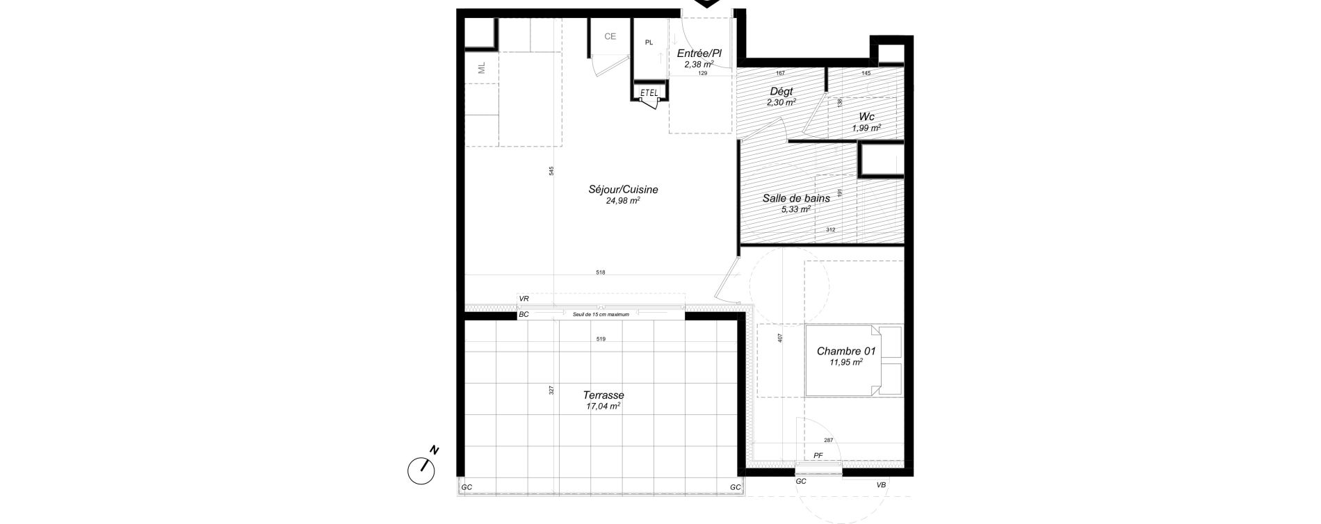 Appartement T2 de 48,93 m2 &agrave; Aix-En-Provence Trois bons dieux