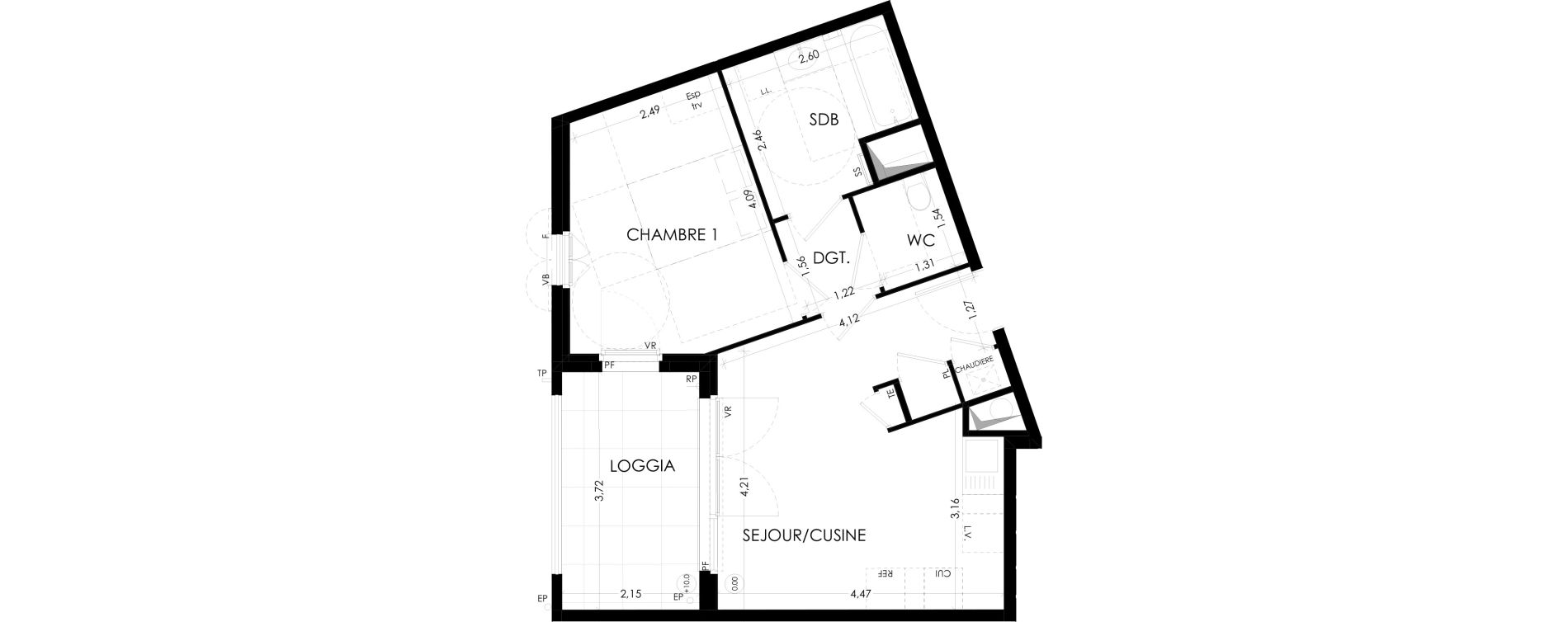 Appartement T2 de 41,96 m2 &agrave; Aix-En-Provence La duranne