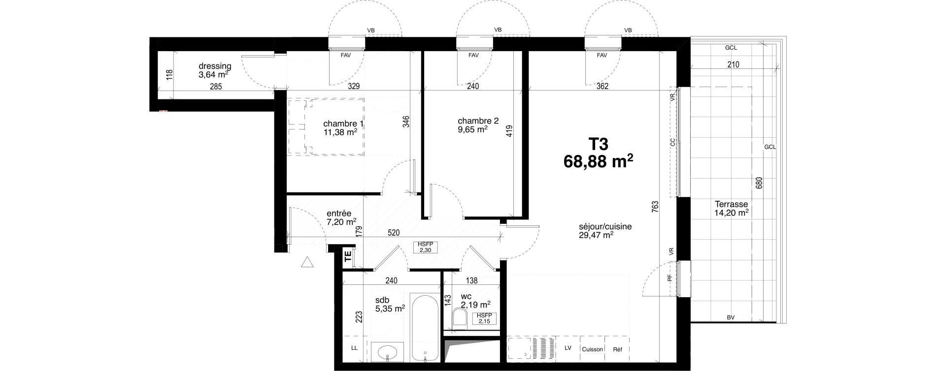 Appartement T3 de 68,88 m2 &agrave; Aix-En-Provence Le pigonnet