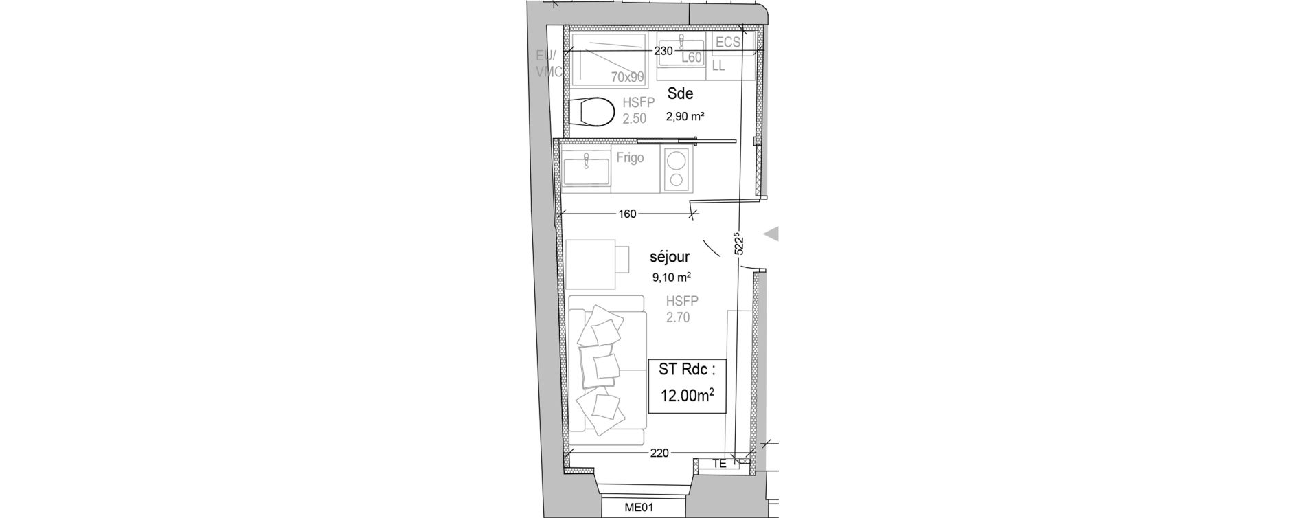 Appartement T1 de 12,00 m2 &agrave; Aix-En-Provence Saint-j&eacute;r&ocirc;me