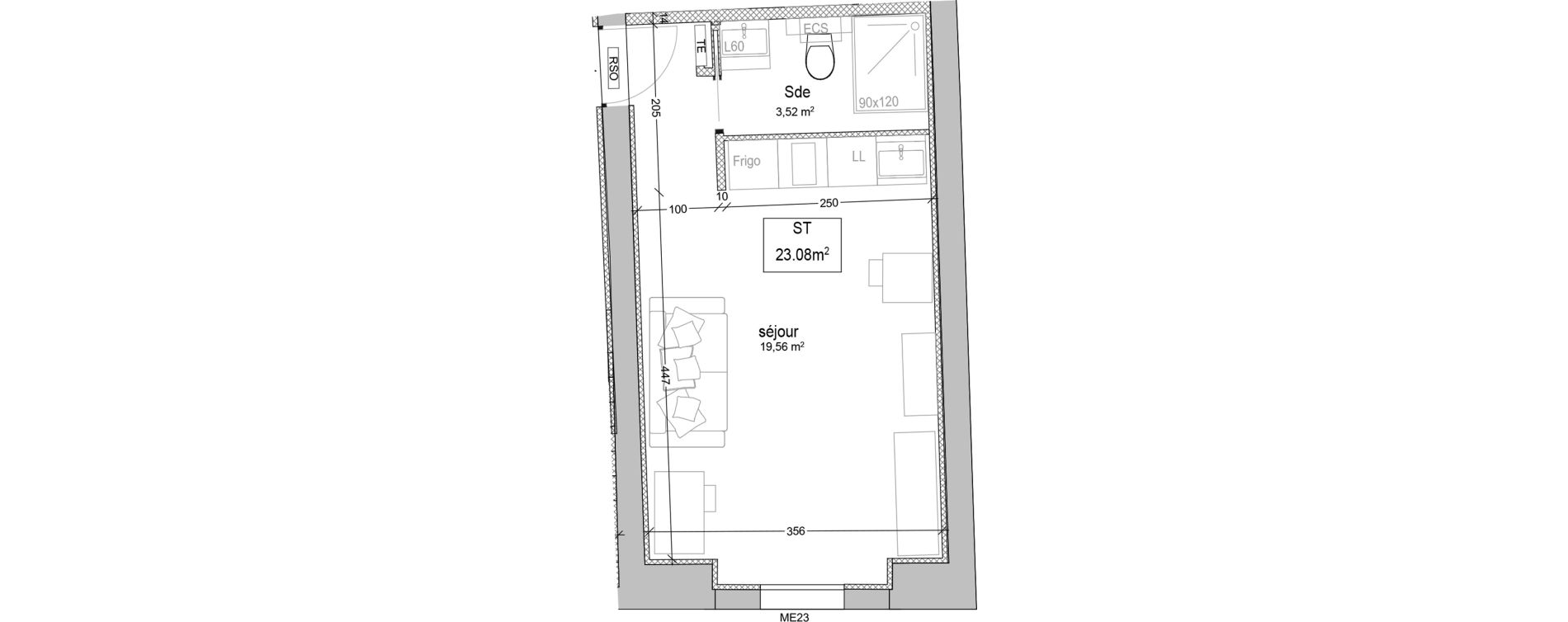 Appartement T1 de 23,08 m2 &agrave; Aix-En-Provence Saint-j&eacute;r&ocirc;me