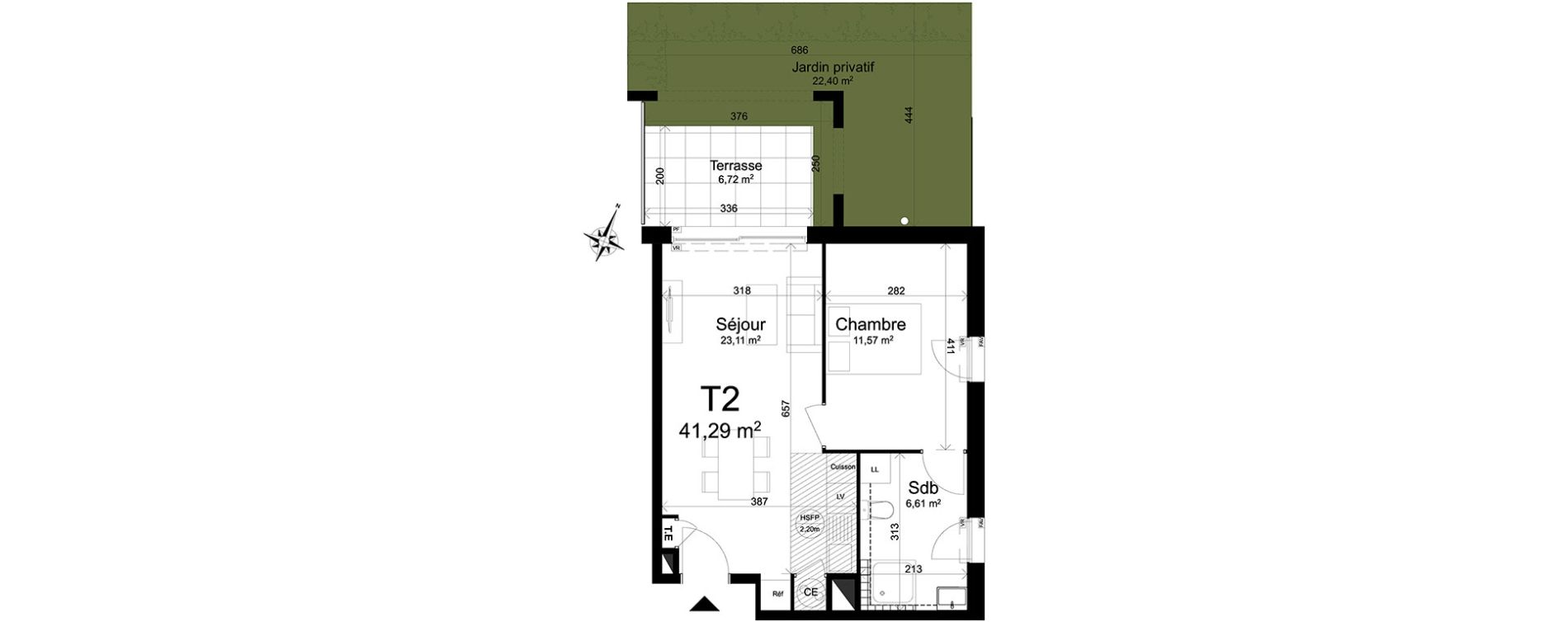 Appartement T2 de 41,29 m2 &agrave; Aix-En-Provence Jas de bouffan