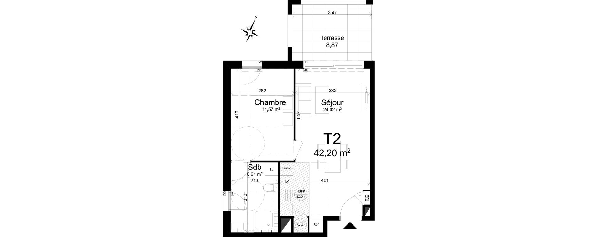 Appartement T2 de 42,24 m2 &agrave; Aix-En-Provence Jas de bouffan