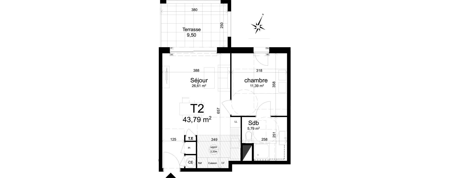 Appartement T2 de 43,79 m2 &agrave; Aix-En-Provence Jas de bouffan