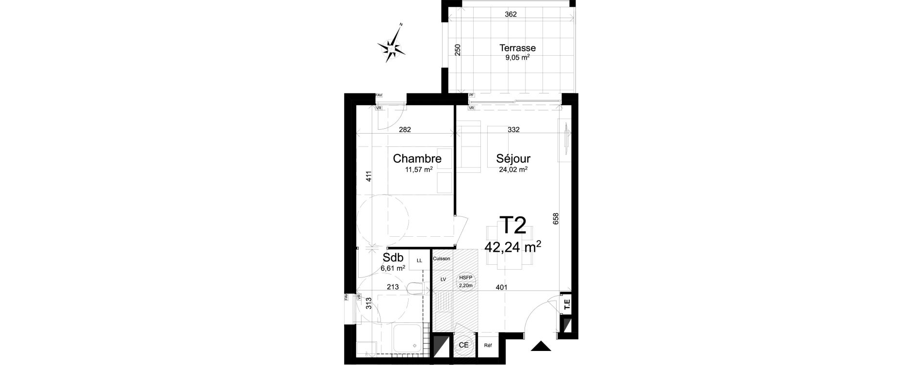 Appartement T2 de 42,20 m2 &agrave; Aix-En-Provence Jas de bouffan