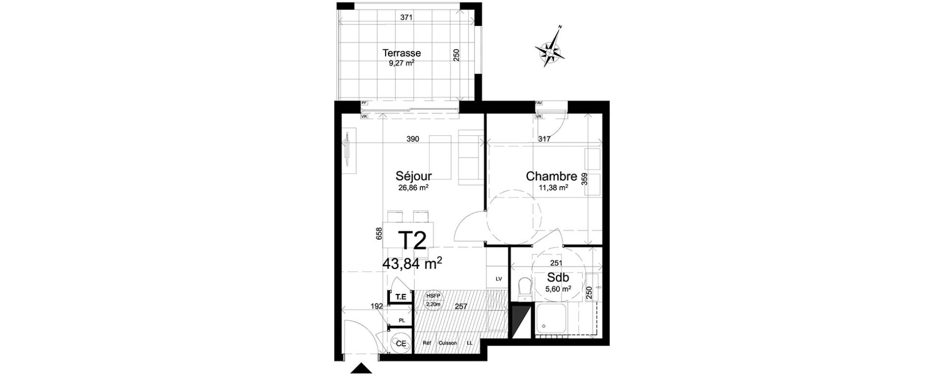 Appartement T2 de 43,84 m2 &agrave; Aix-En-Provence Jas de bouffan