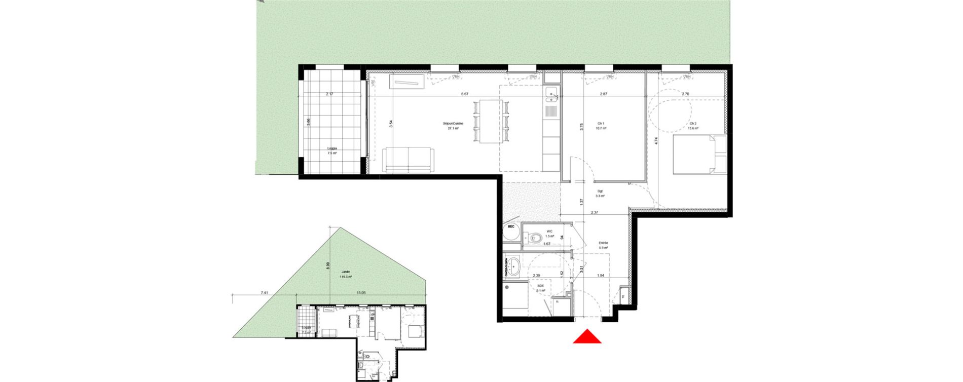 Appartement T3 de 67,20 m2 &agrave; Aix-En-Provence Jas de bouffan
