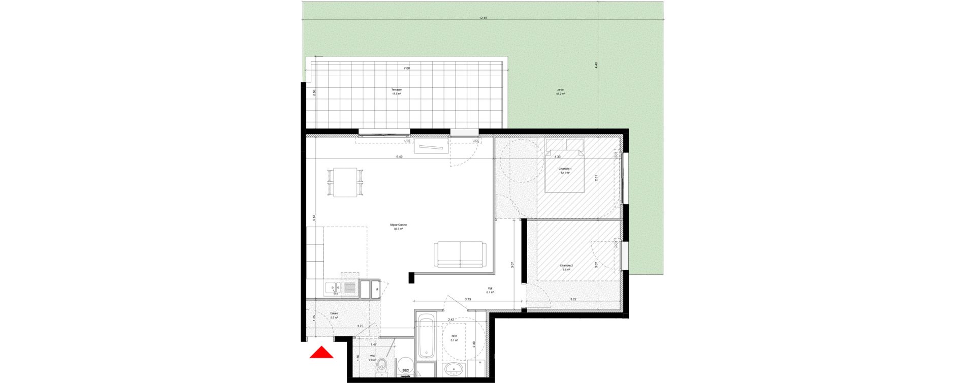 Appartement T3 de 73,70 m2 &agrave; Aix-En-Provence Jas de bouffan