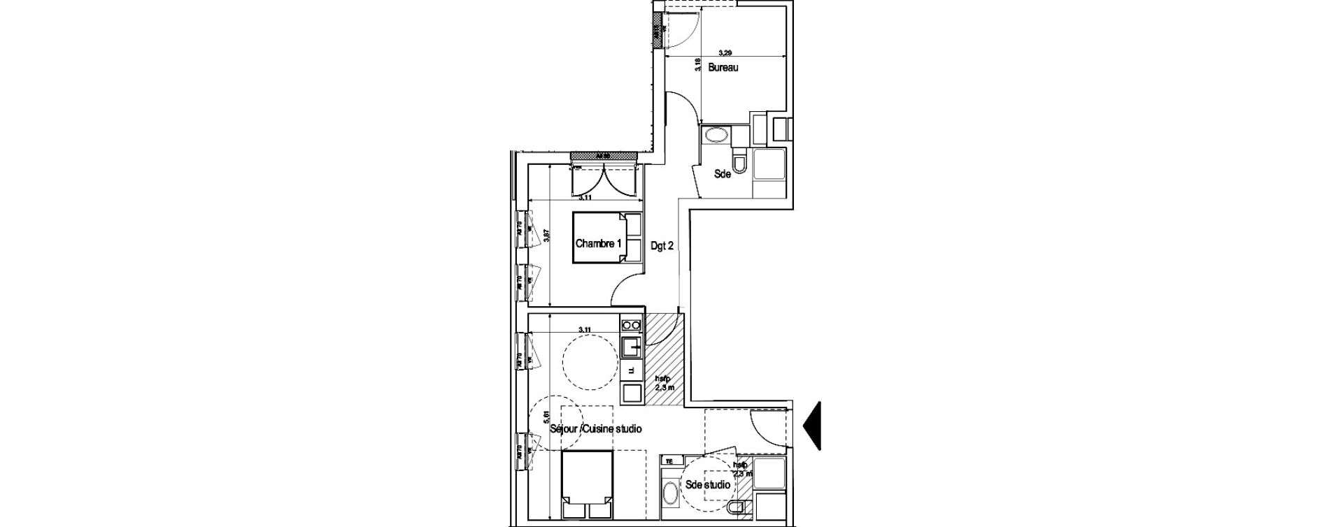 Appartement T1 de 30,43 m2 &agrave; Aix-En-Provence Sainte-anne