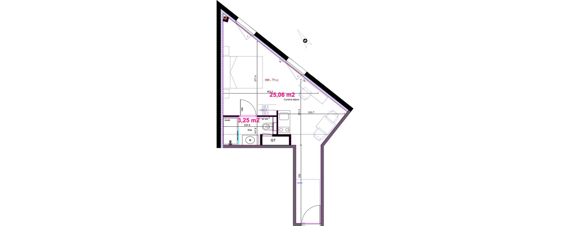Appartement T1 de 28,31 m2 &agrave; Aix-En-Provence Fenouill&egrave;res