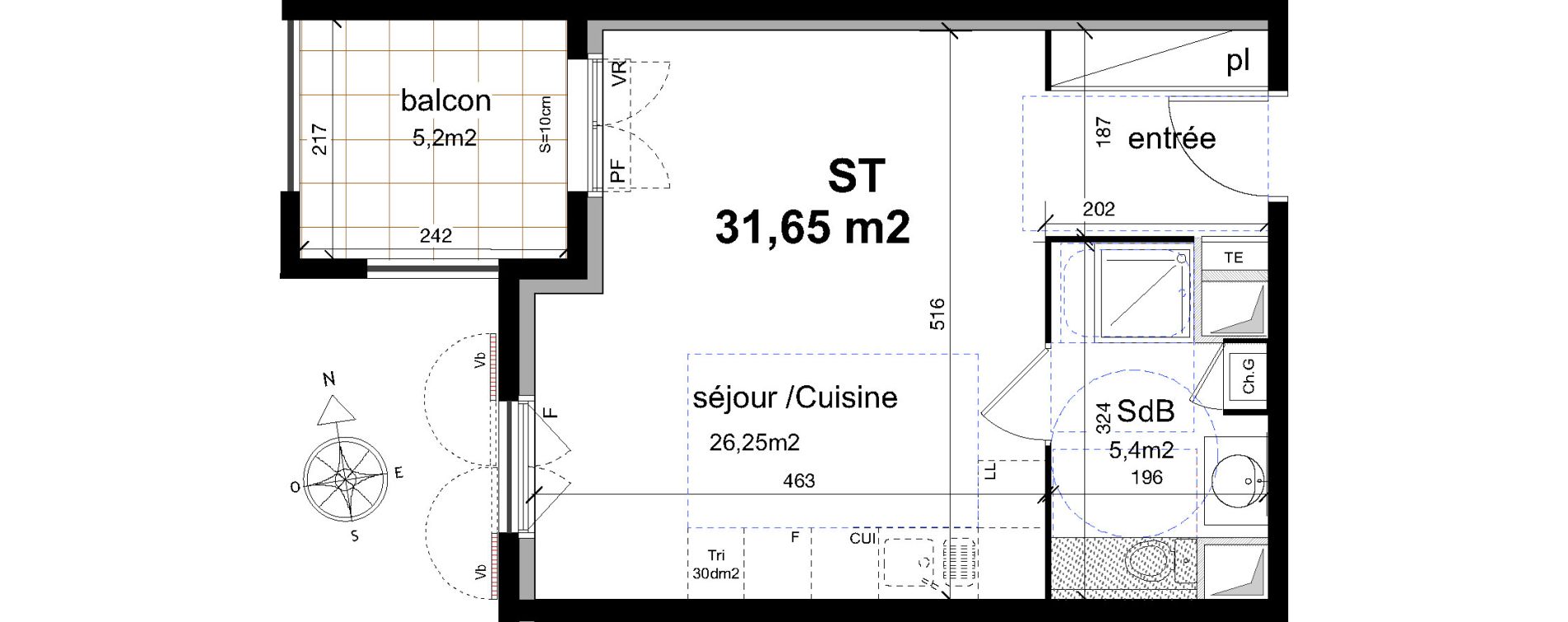 Appartement T1 de 31,65 m2 &agrave; Aix-En-Provence Puyricard - couteron