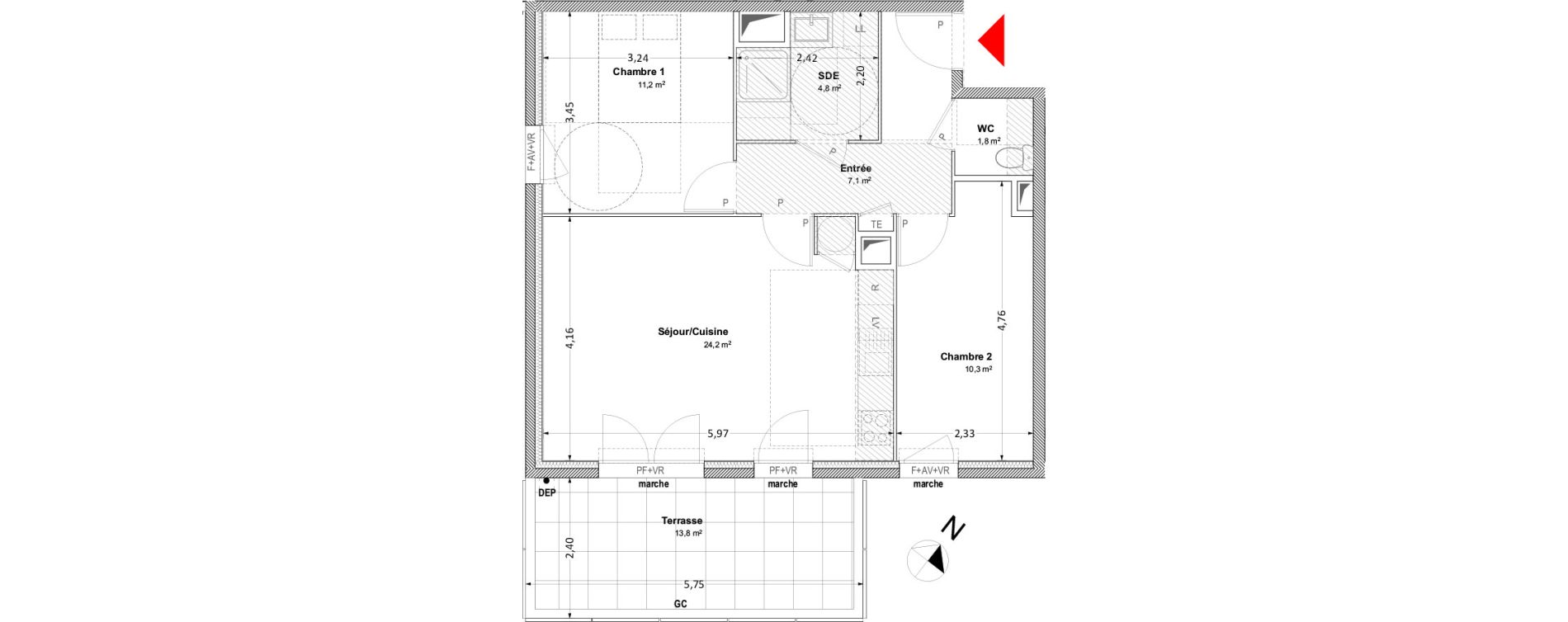 Appartement T3 de 59,40 m2 &agrave; Arles Centre