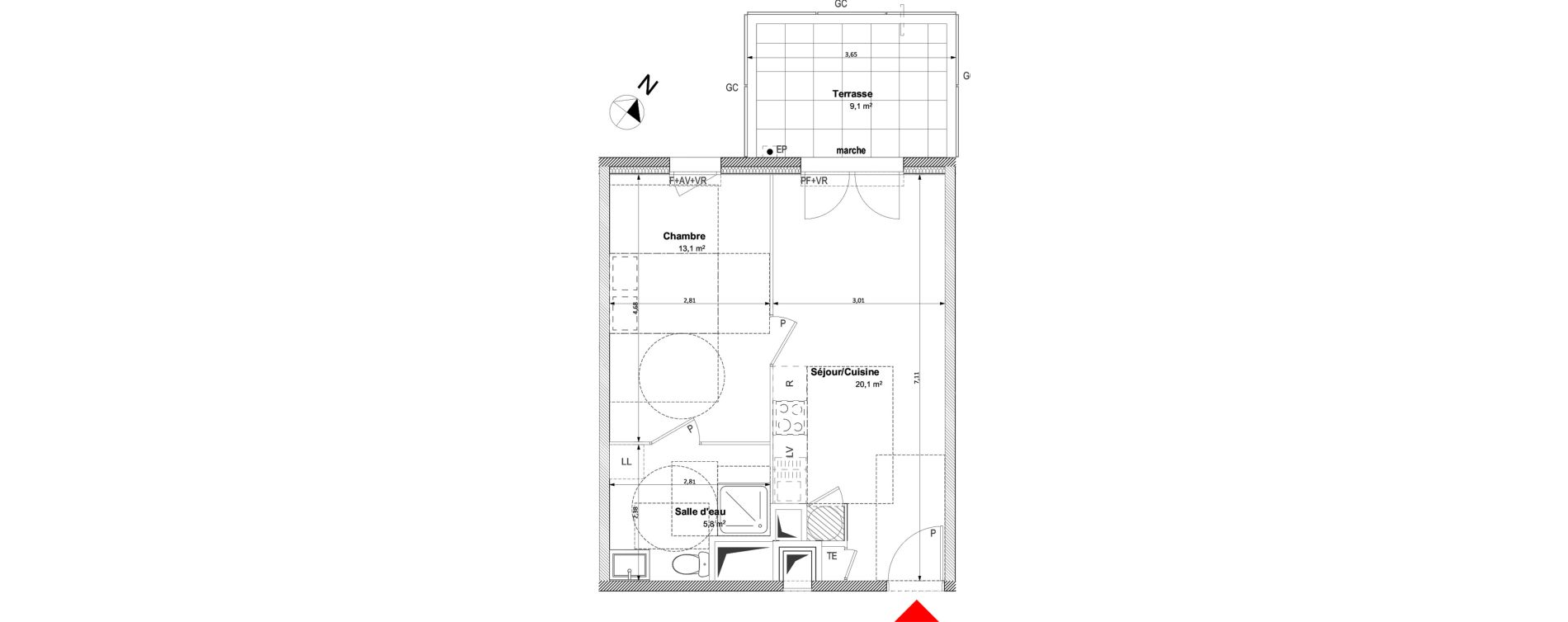 Appartement T2 de 39,00 m2 &agrave; Arles Centre