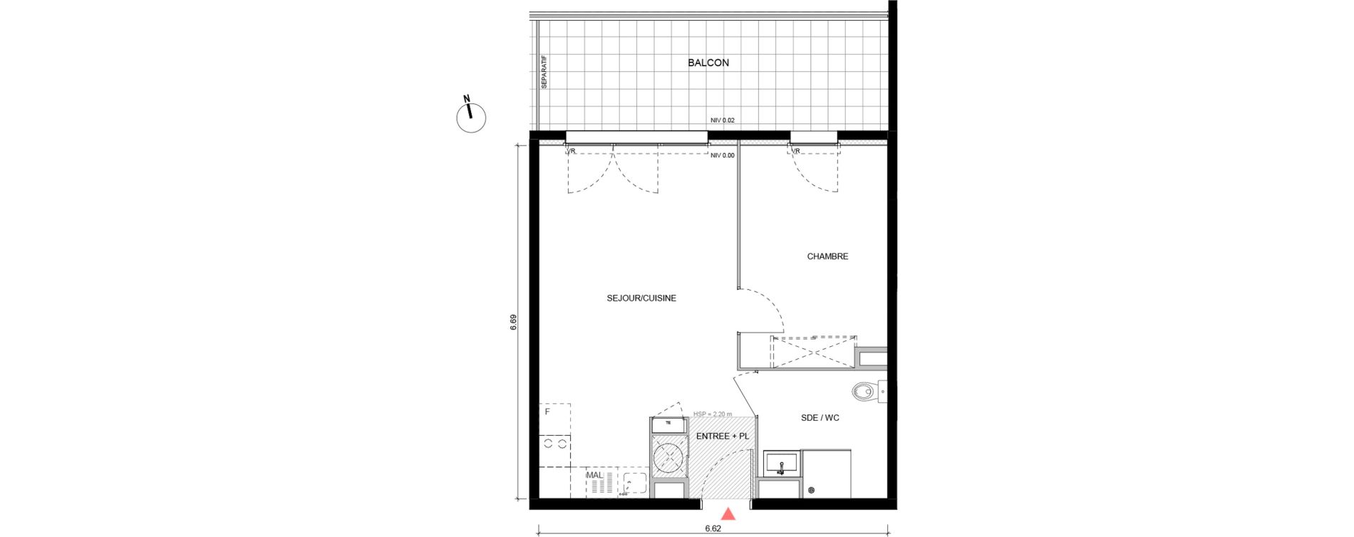 Appartement T2 de 42,60 m2 &agrave; Arles Semestres - plan du bourg