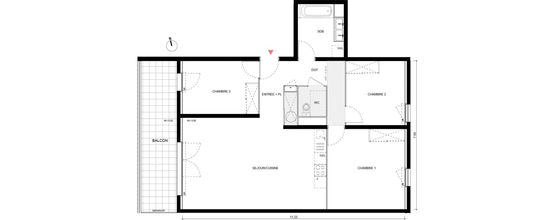 Appartement T4 de 87,05 m2 &agrave; Arles Semestres - plan du bourg
