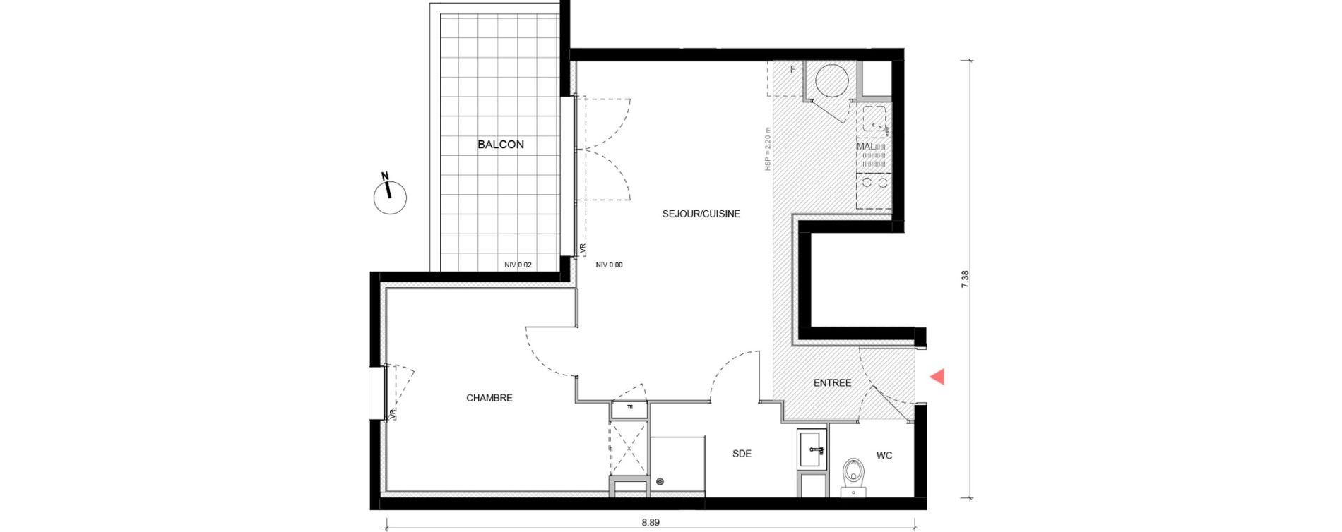 Appartement T2 de 45,55 m2 &agrave; Arles Semestres - plan du bourg