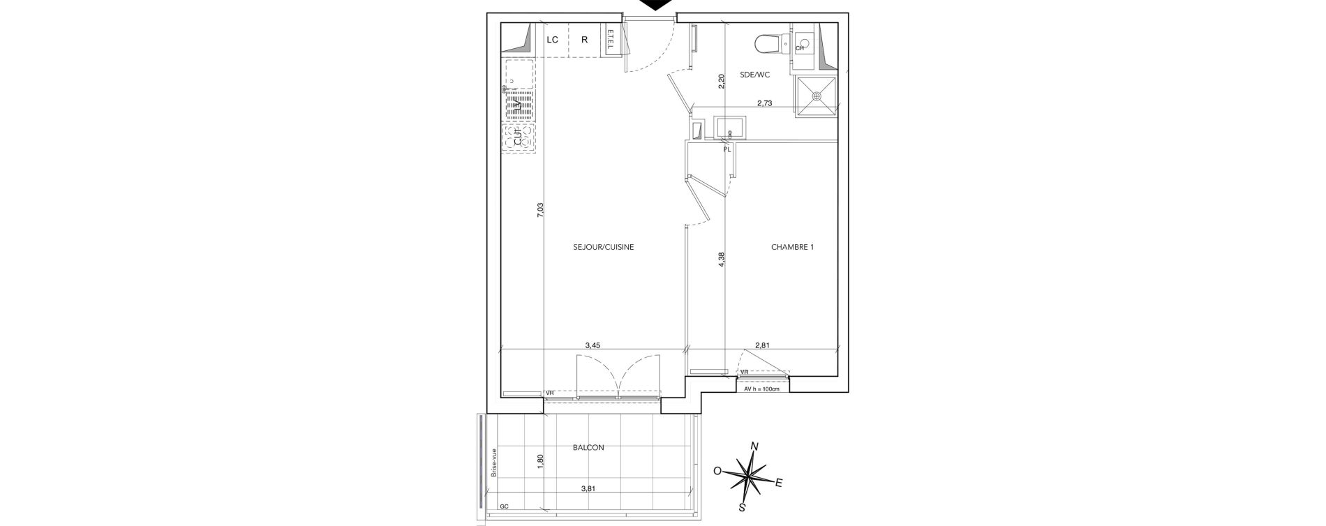 Appartement T2 de 41,16 m2 &agrave; Arles Centre