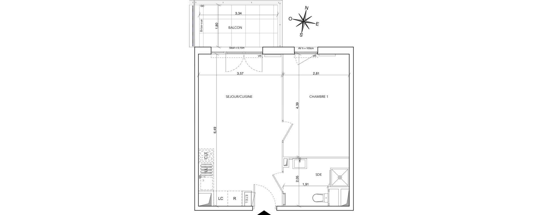 Appartement T2 de 39,74 m2 &agrave; Arles Centre