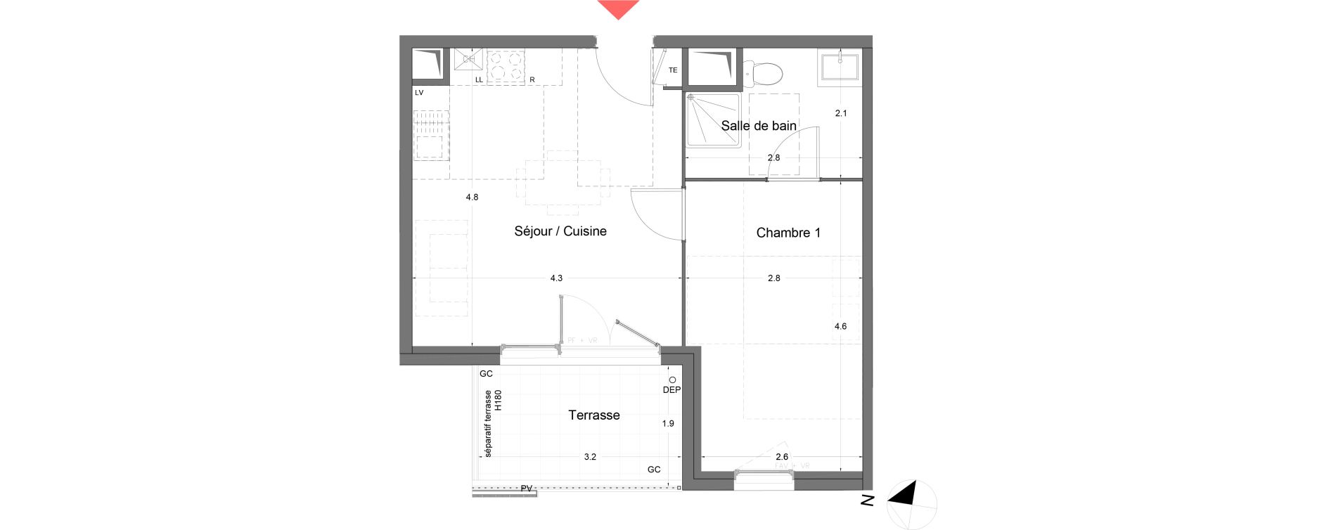 Appartement T2 de 37,80 m2 &agrave; Arles Monplaisir arles