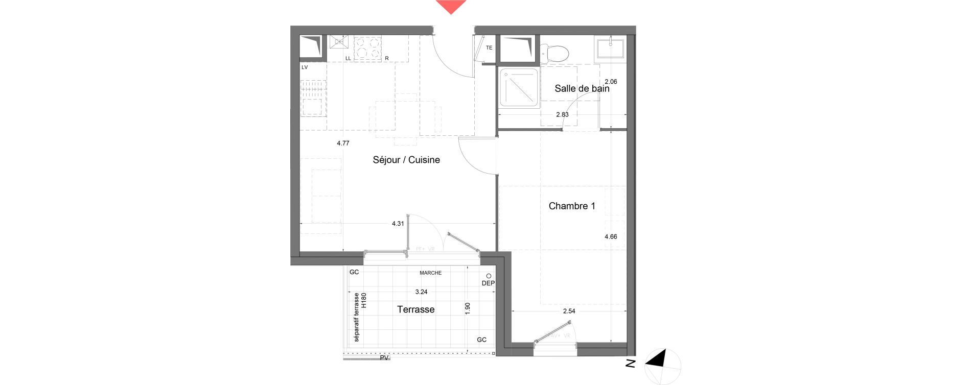 Appartement T2 de 37,80 m2 &agrave; Arles Monplaisir arles