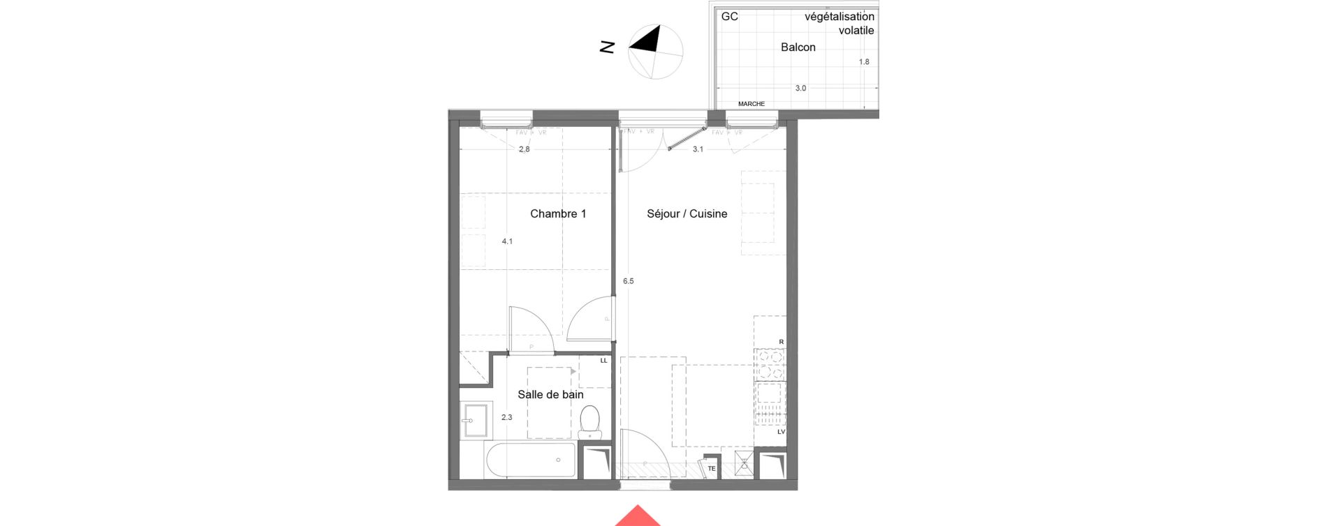 Appartement T2 de 36,90 m2 &agrave; Arles Monplaisir arles