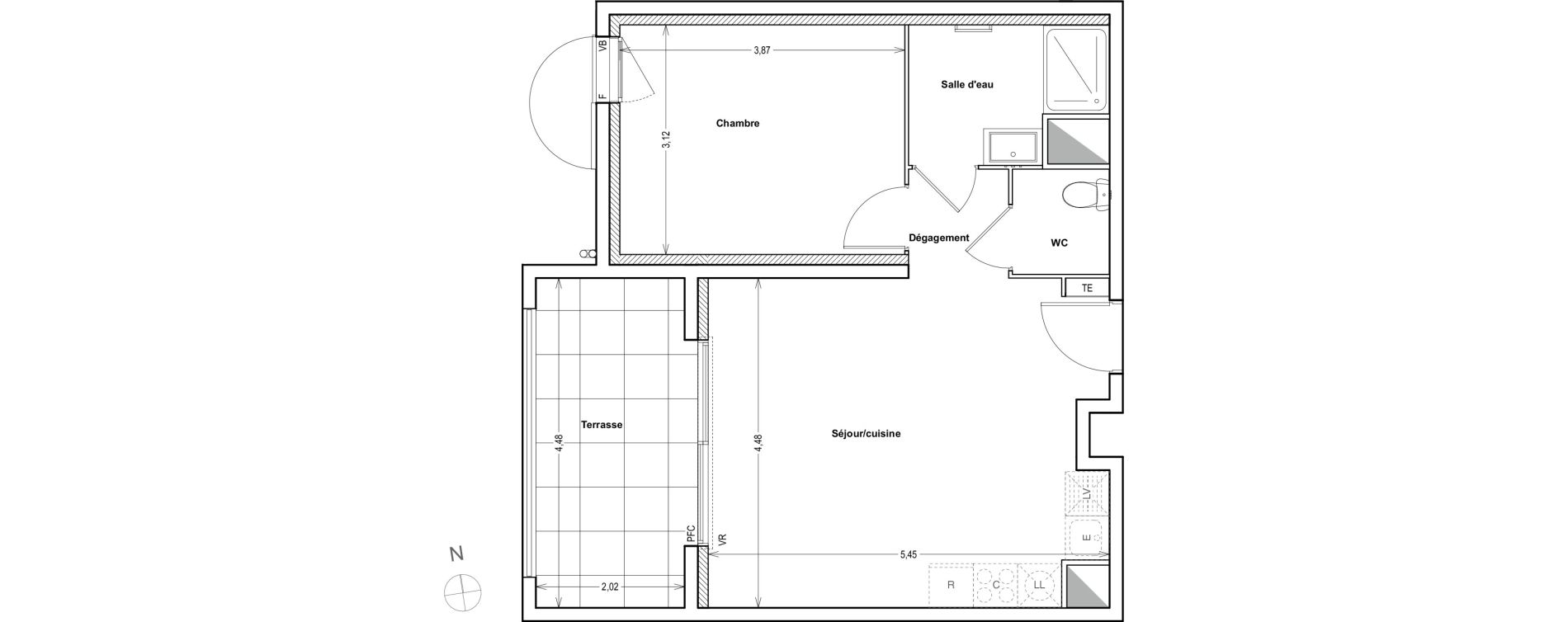 Appartement T2 de 44,11 m2 &agrave; Auriol Centre