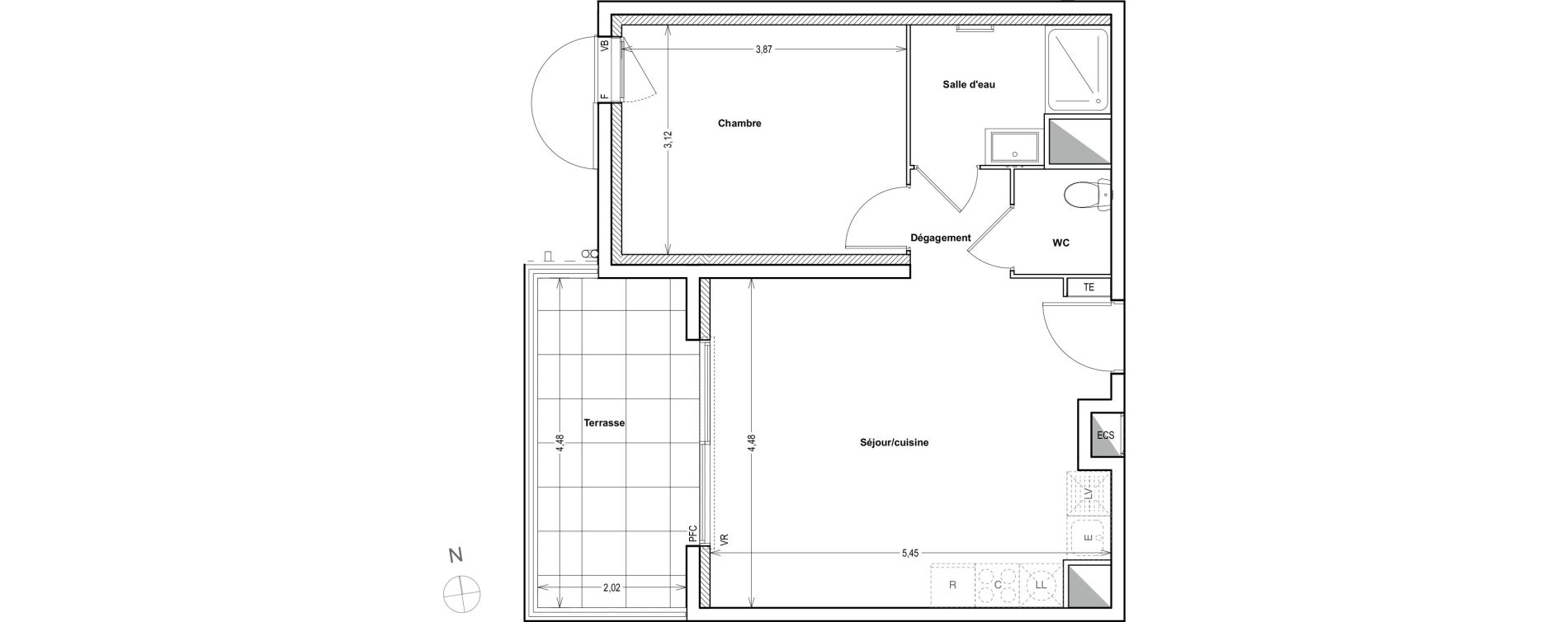 Appartement T2 de 43,95 m2 &agrave; Auriol Centre