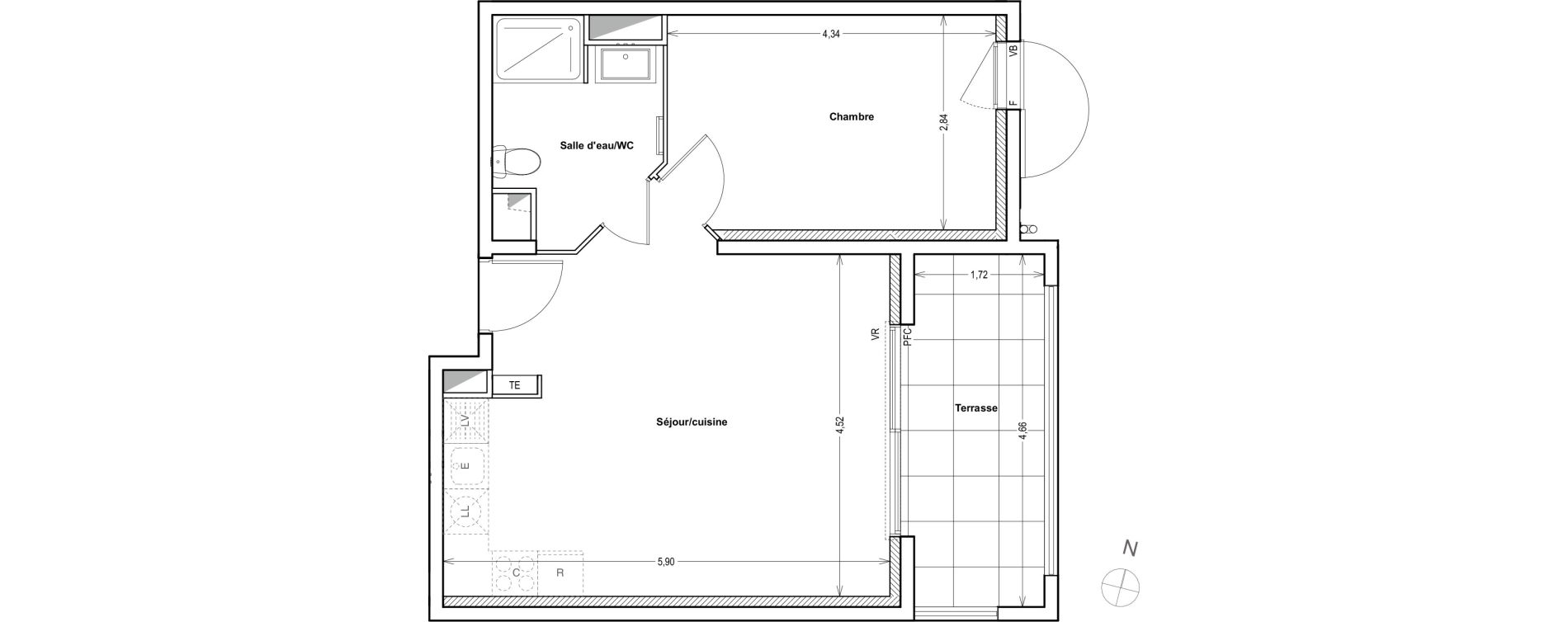 Appartement T2 de 43,86 m2 &agrave; Auriol Centre