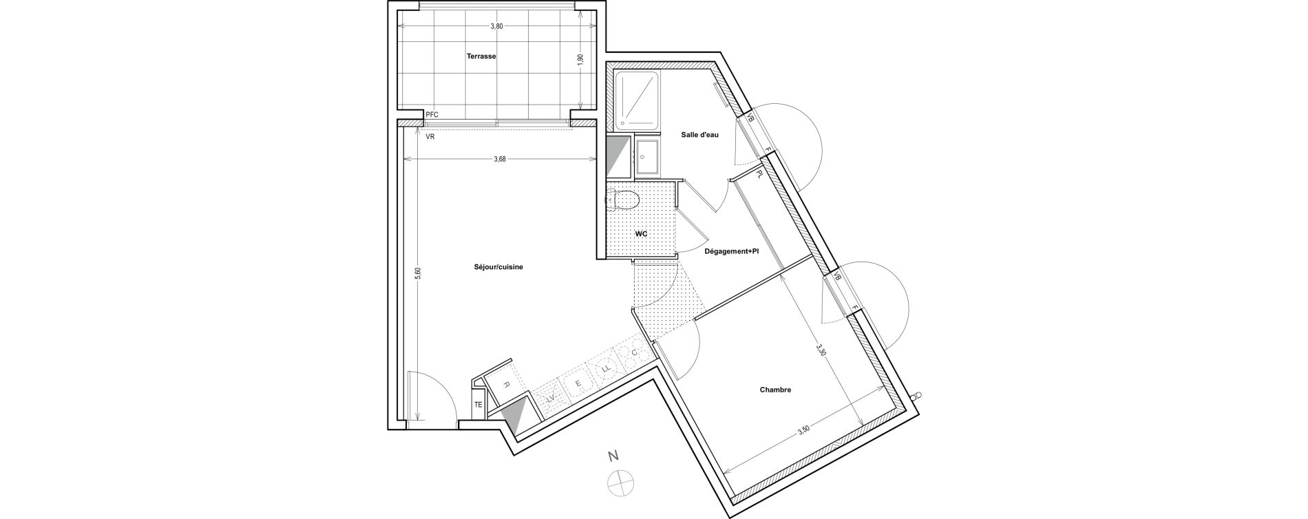 Appartement T2 de 45,58 m2 &agrave; Auriol Centre