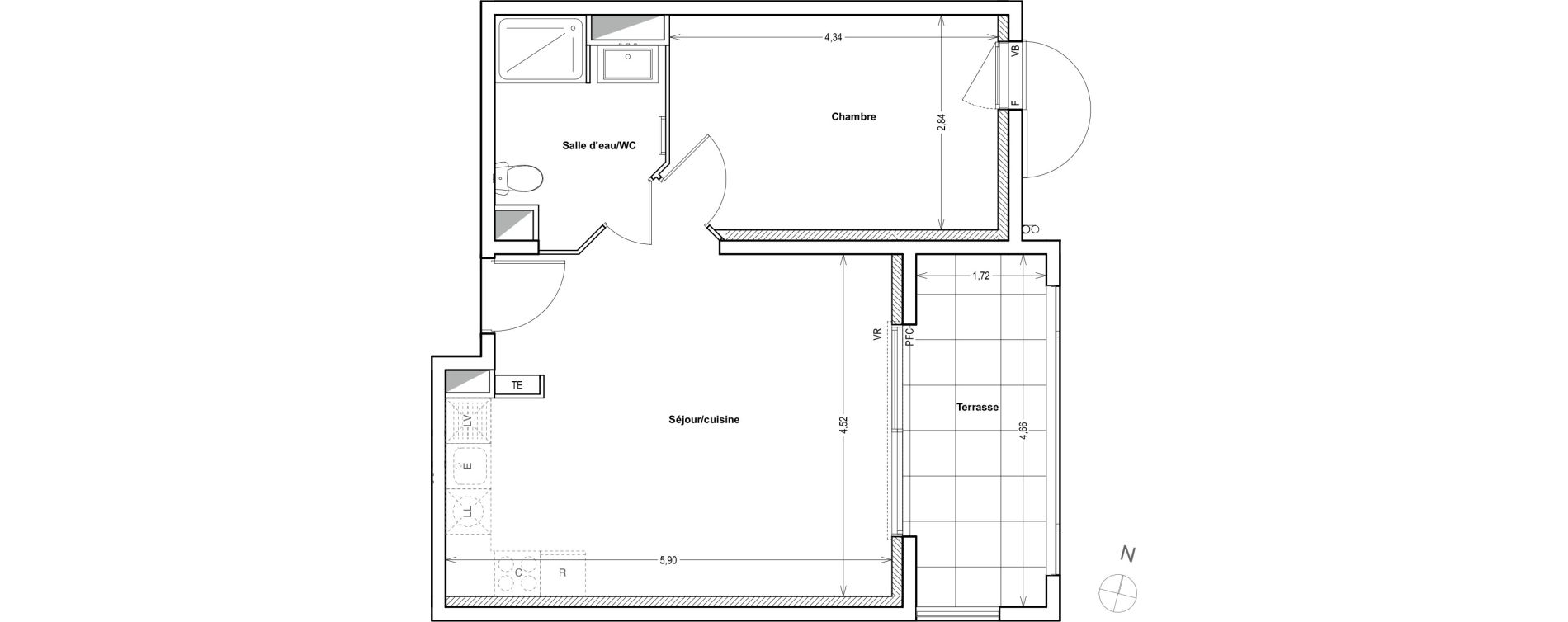 Appartement T2 de 43,98 m2 &agrave; Auriol Centre