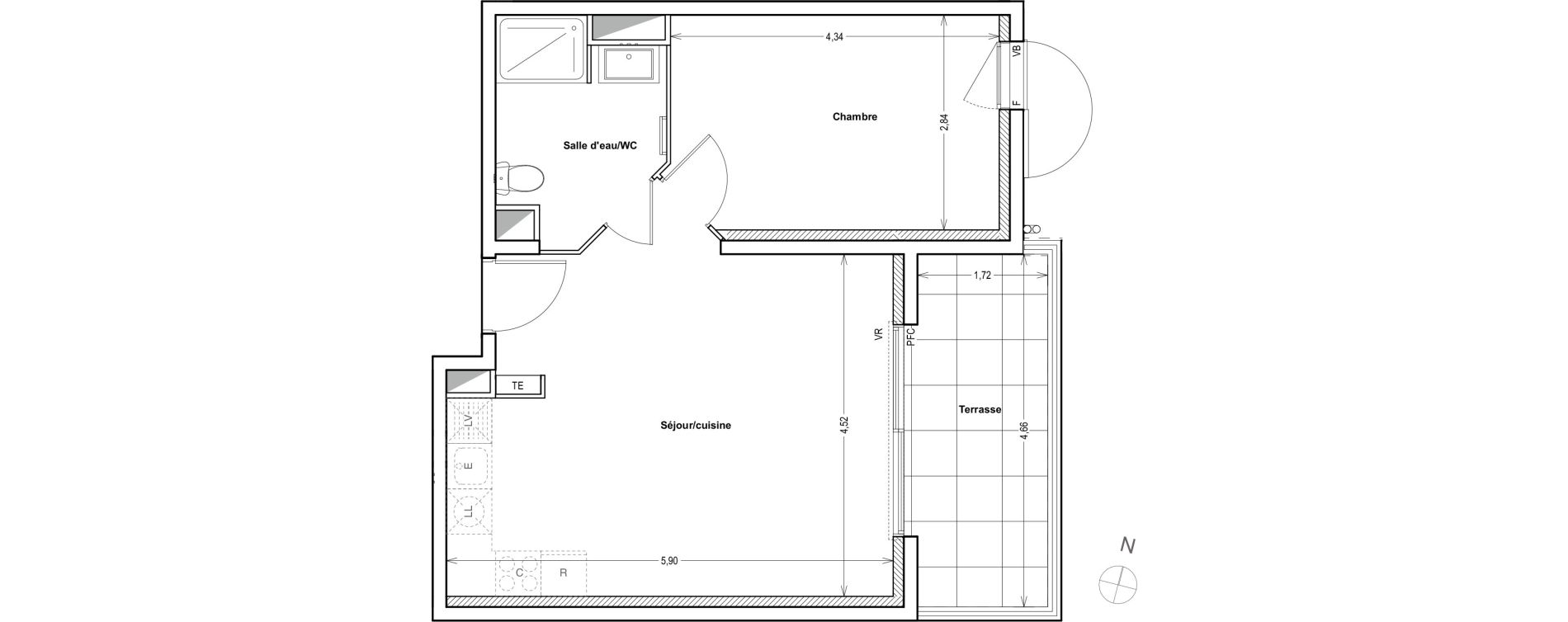 Appartement T2 de 43,98 m2 &agrave; Auriol Centre