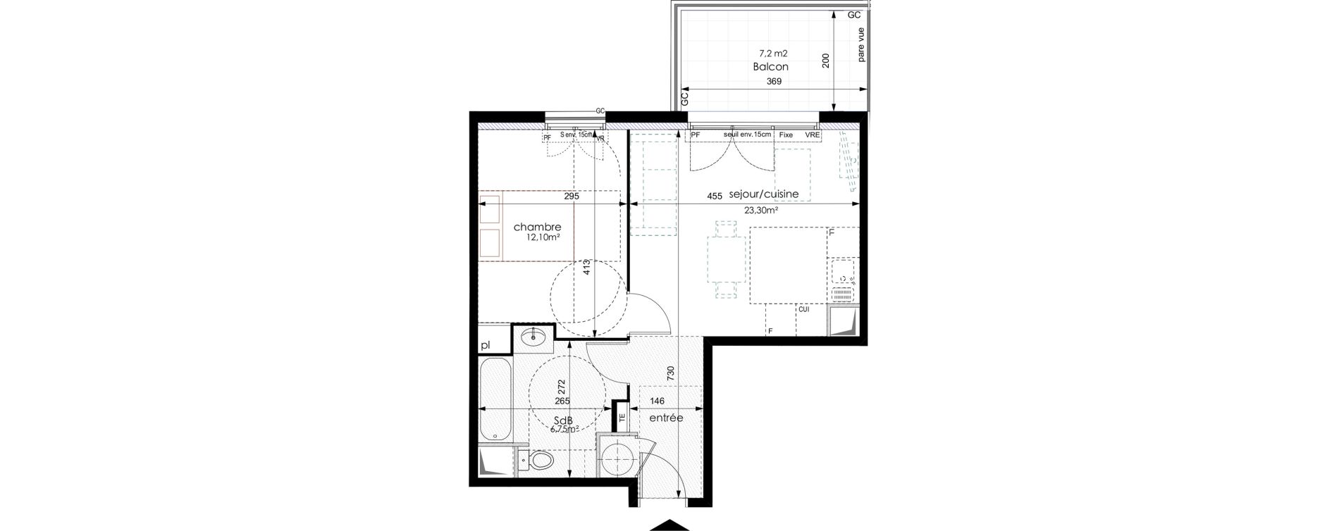 Appartement T2 de 42,15 m2 &agrave; Bouc-Bel-Air Centre