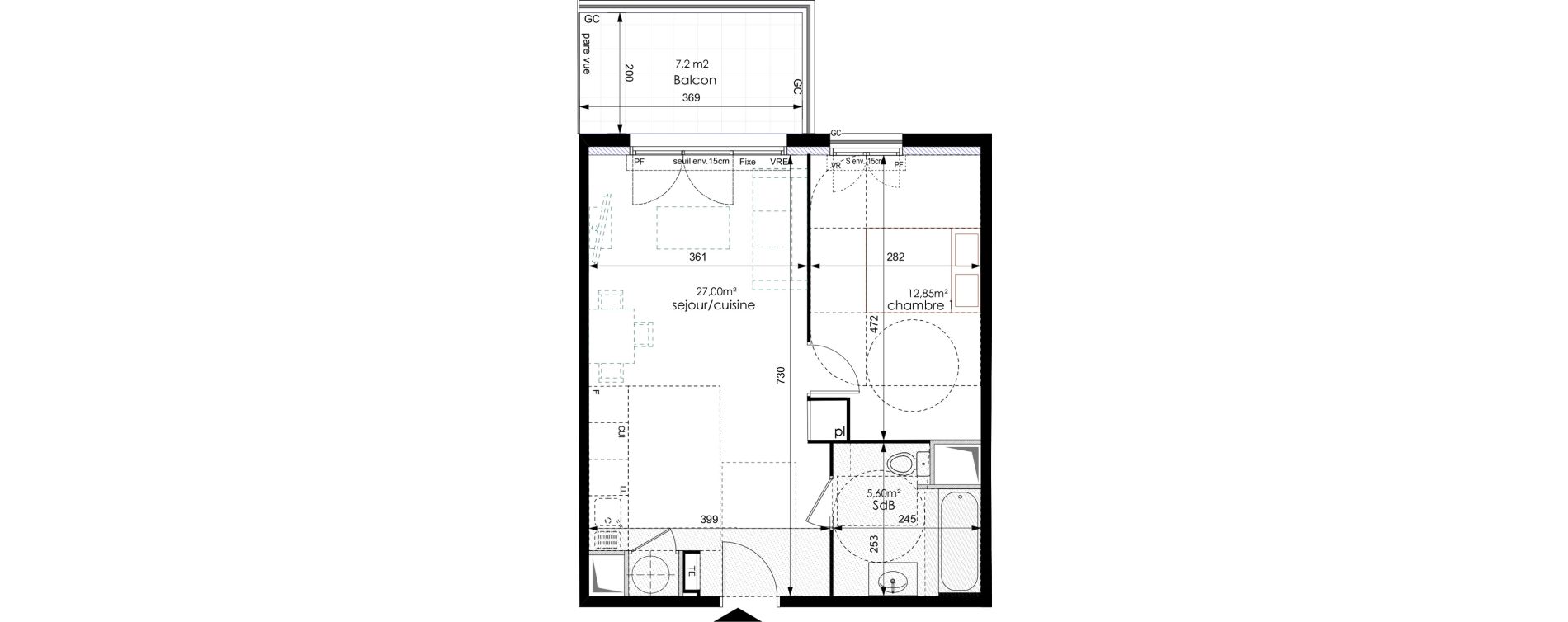 Appartement T2 de 45,45 m2 &agrave; Bouc-Bel-Air Centre