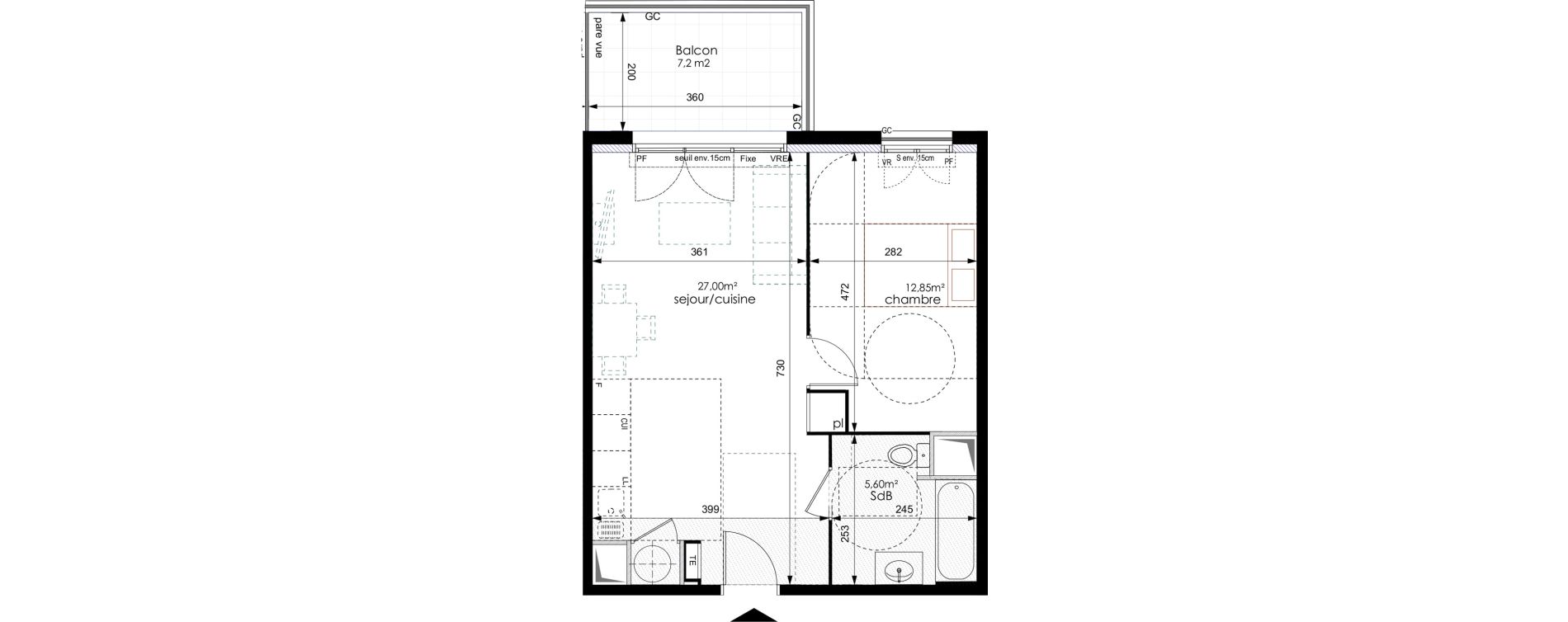 Appartement T2 de 45,45 m2 &agrave; Bouc-Bel-Air Centre