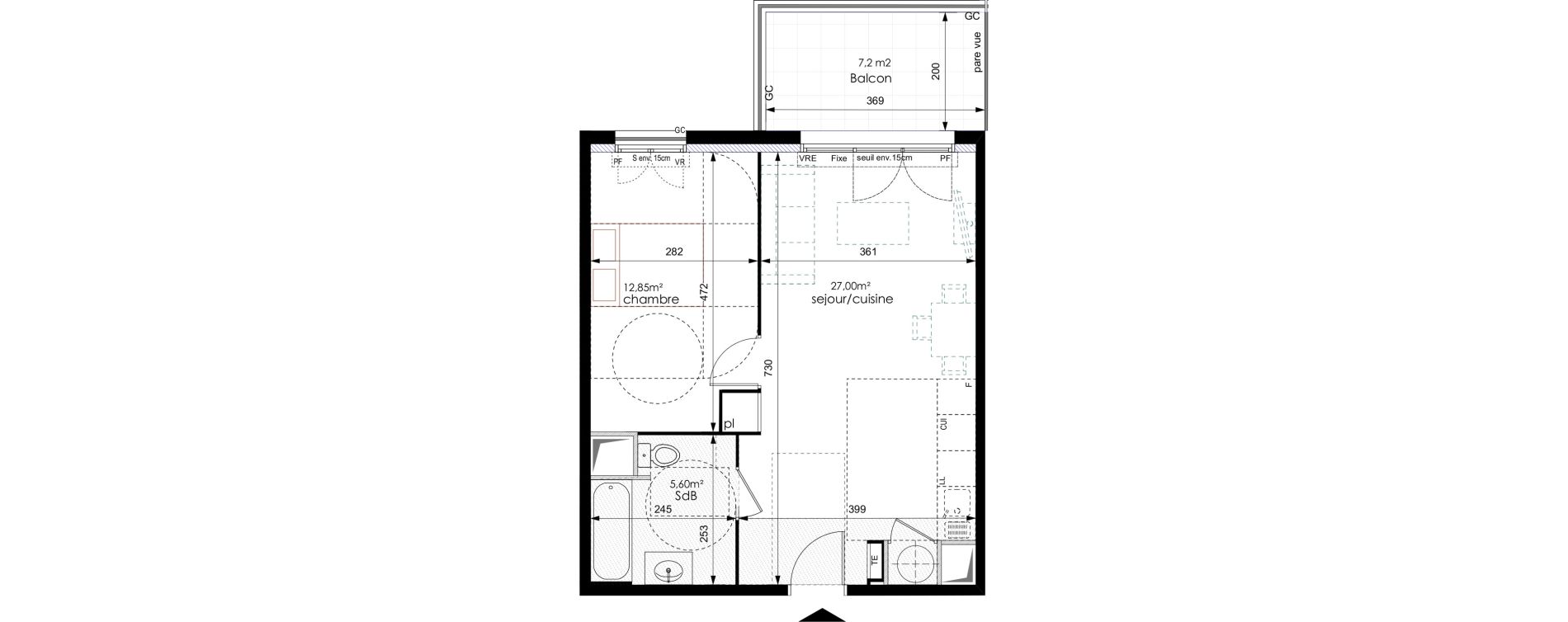 Appartement T2 de 45,45 m2 &agrave; Bouc-Bel-Air Centre