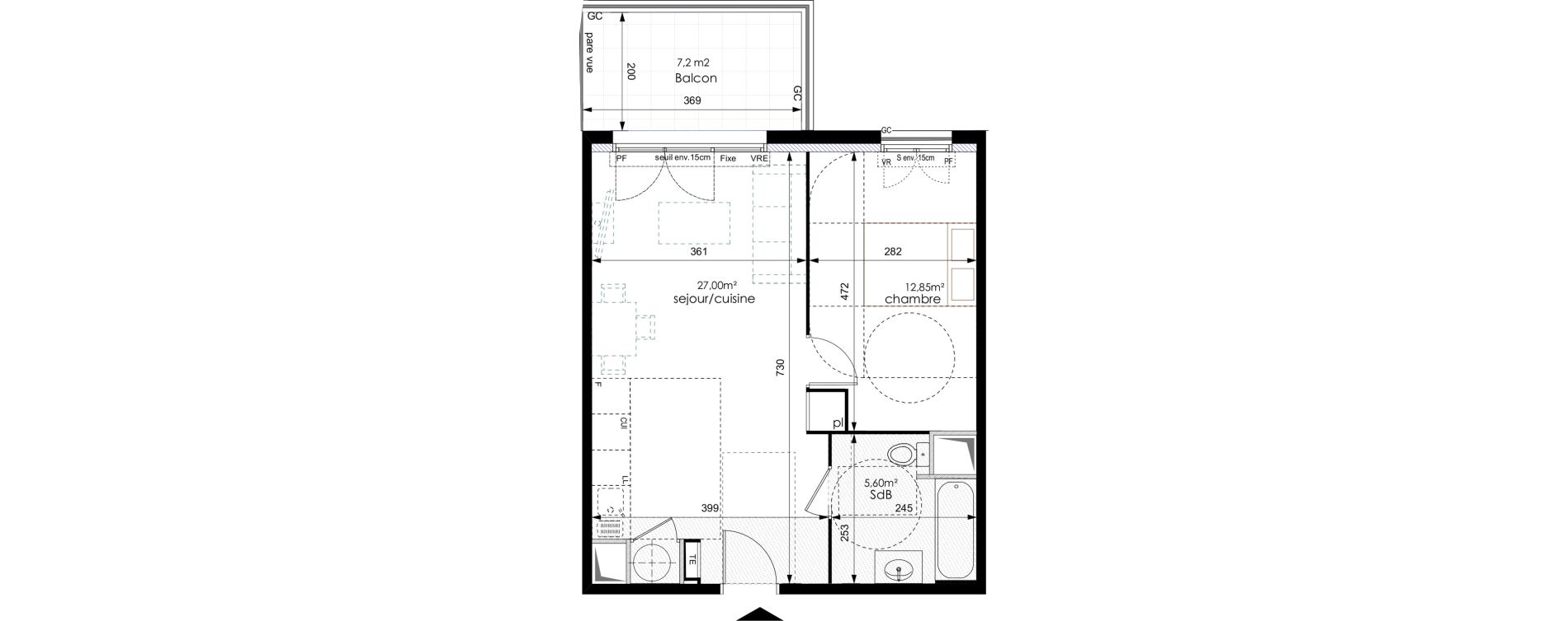 Appartement T2 de 45,45 m2 &agrave; Bouc-Bel-Air Centre