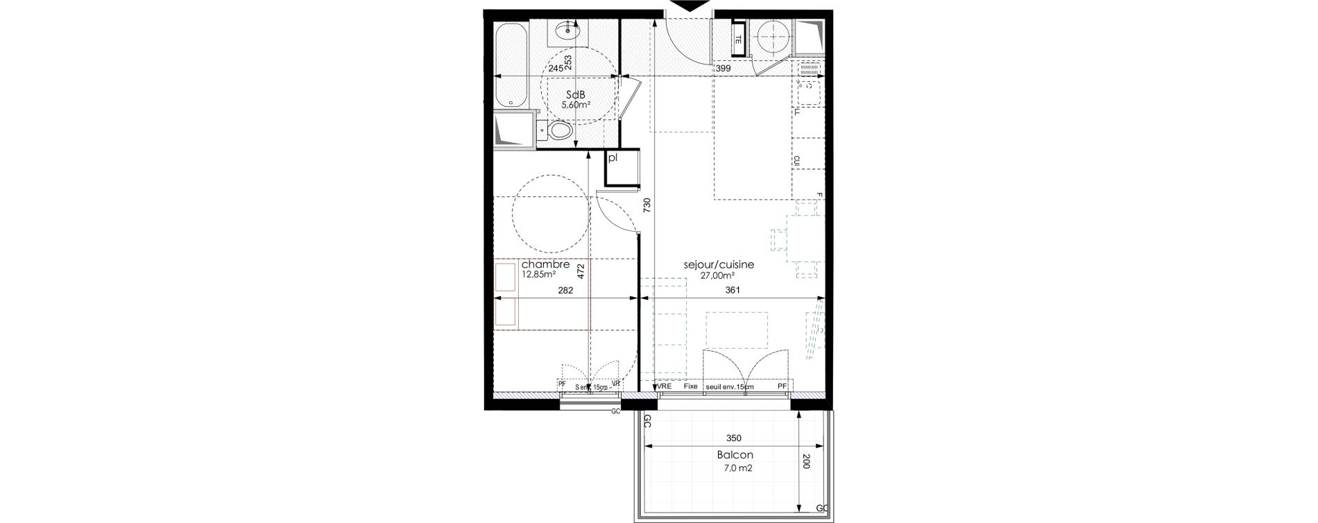 Appartement T2 de 45,45 m2 &agrave; Bouc-Bel-Air Centre