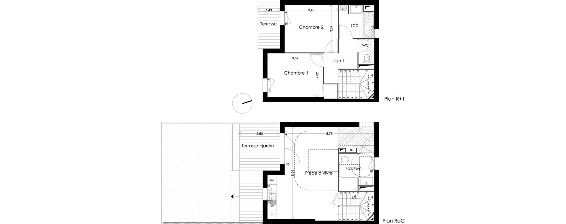 Duplex T3 de 65,42 m2 &agrave; Cabannes Centre